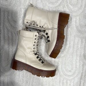 Women's White Lace-Up Boots